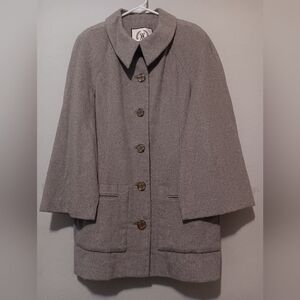 Norman Ambrose Cloak Sleeve Open Front Cape Jacket Women Sz16 Light Brown/Oatmea